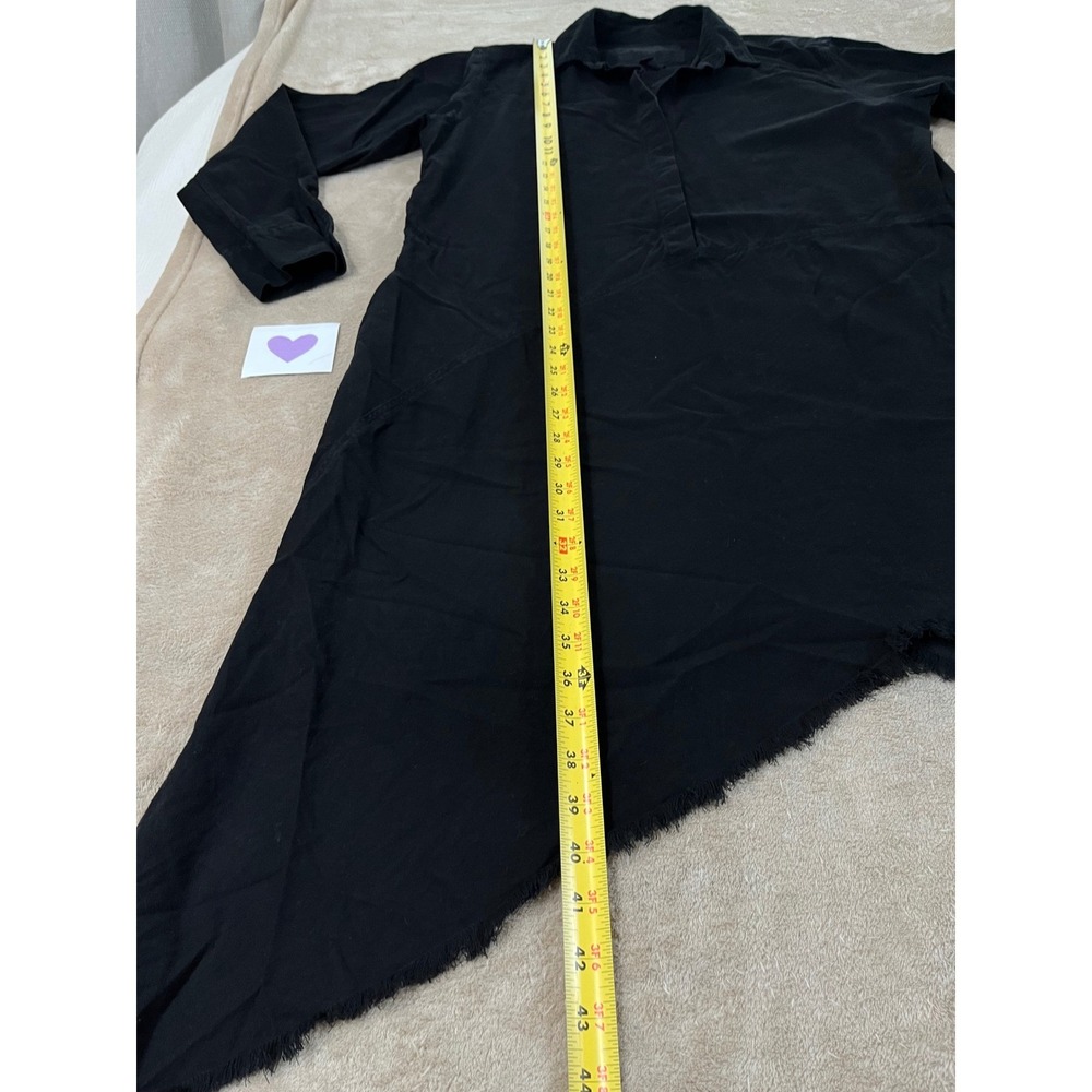 Frank & Eileen Drake Asymmetrical Hem Shirt Dress Women's L Black Cotton L/S EUC - Picture 5 of 7